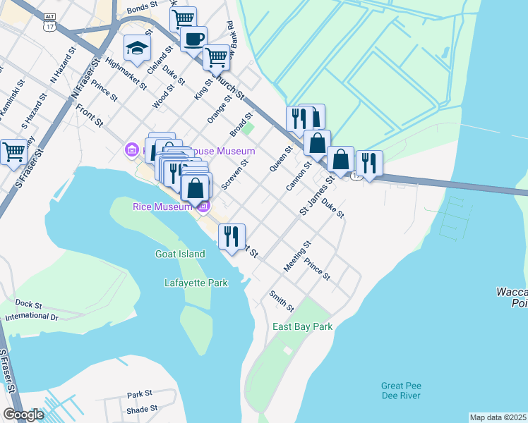 map of restaurants, bars, coffee shops, grocery stores, and more near 431 Highmarket Street in Georgetown