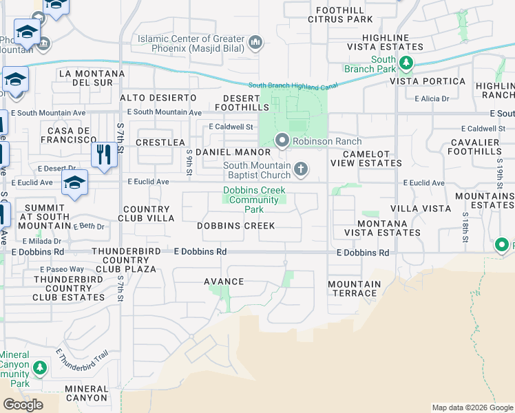 map of restaurants, bars, coffee shops, grocery stores, and more near 1202 E Gwen St in Phoenix