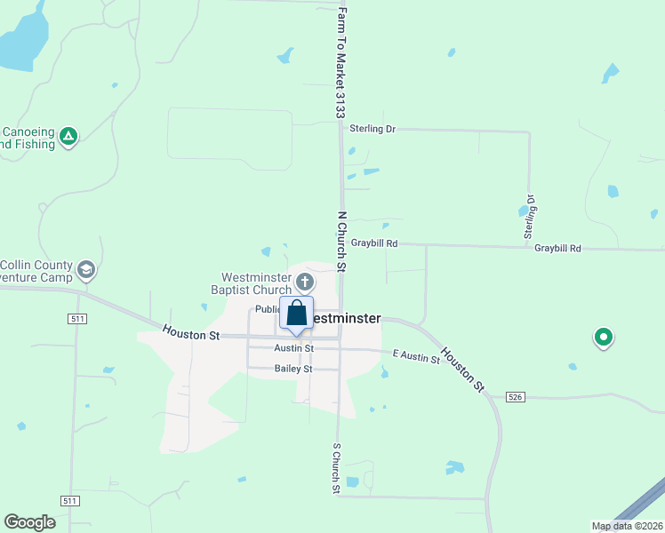 map of restaurants, bars, coffee shops, grocery stores, and more near 321 North Church Street in Anna
