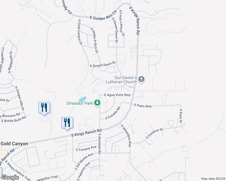 map of restaurants, bars, coffee shops, grocery stores, and more near 10168 East Agua Vista Way in Gold Canyon