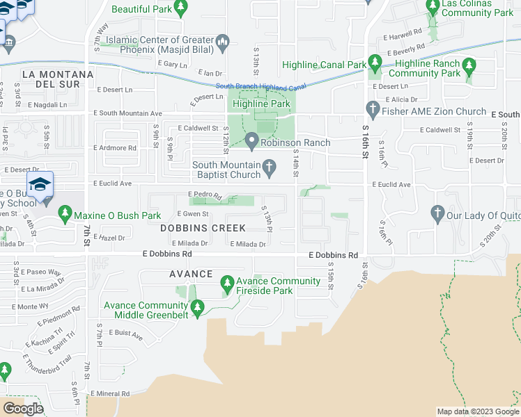 map of restaurants, bars, coffee shops, grocery stores, and more near 1310 East Gwen Street in Phoenix