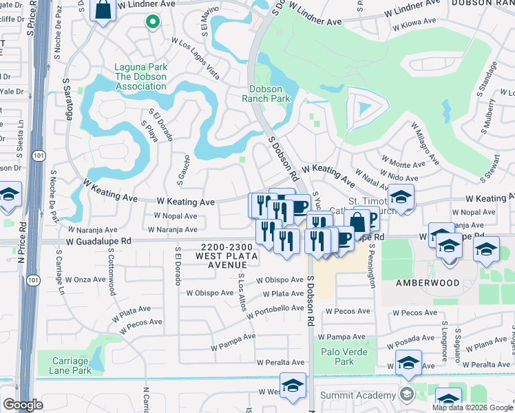 map of restaurants, bars, coffee shops, grocery stores, and more near 2702 South Los Altos in Mesa