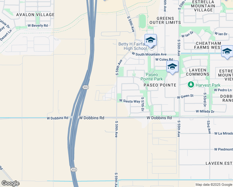 map of restaurants, bars, coffee shops, grocery stores, and more near 8678 South 59th Avenue in Phoenix