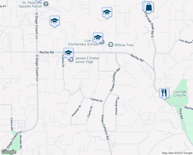 map of restaurants, bars, coffee shops, grocery stores, and more near 1479 Los Amigos in Fallbrook