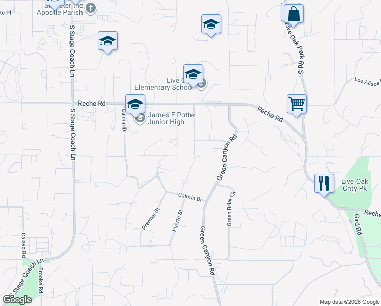 map of restaurants, bars, coffee shops, grocery stores, and more near 1479 Los Amigos in Fallbrook