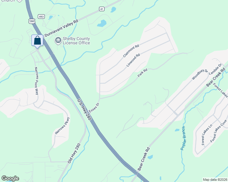 map of restaurants, bars, coffee shops, grocery stores, and more near 109 Cliff Road in Sterrett