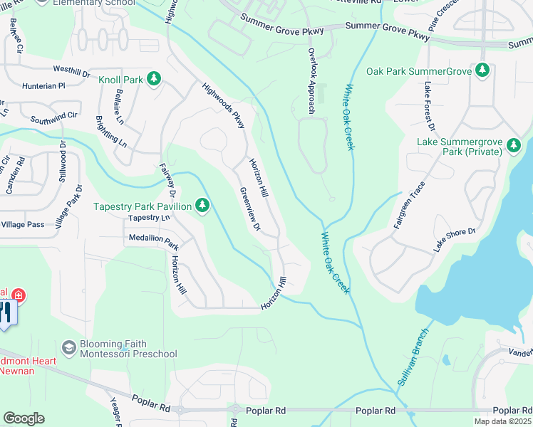 map of restaurants, bars, coffee shops, grocery stores, and more near 278 Horizon Hill in Newnan