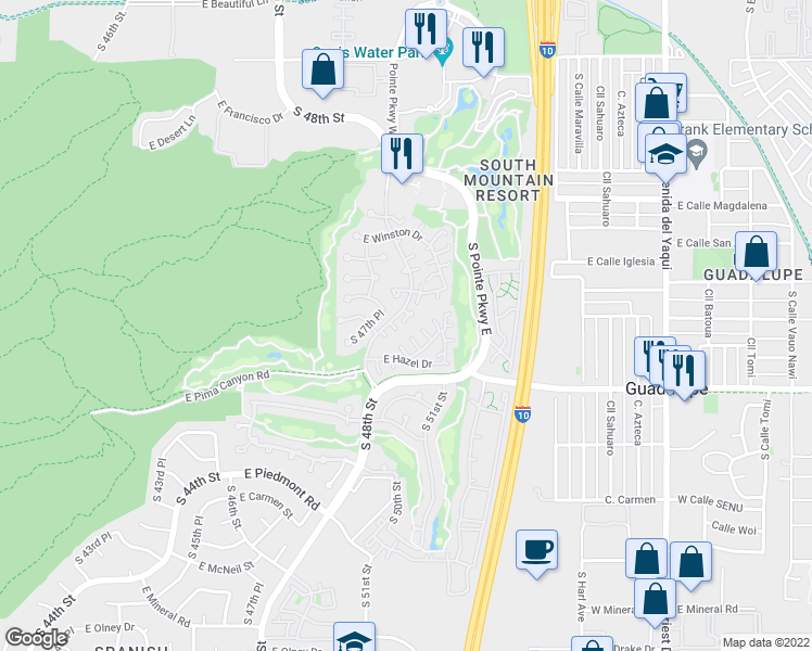 map of restaurants, bars, coffee shops, grocery stores, and more near 8821 South 48th Street in Phoenix