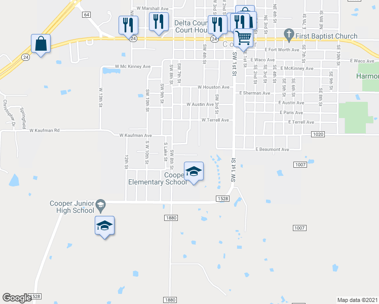 map of restaurants, bars, coffee shops, grocery stores, and more near 680 Chestnut Avenue in Cooper