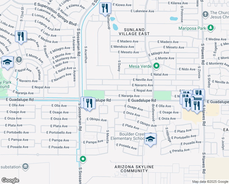 map of restaurants, bars, coffee shops, grocery stores, and more near 7818 East Nopal Avenue in Mesa