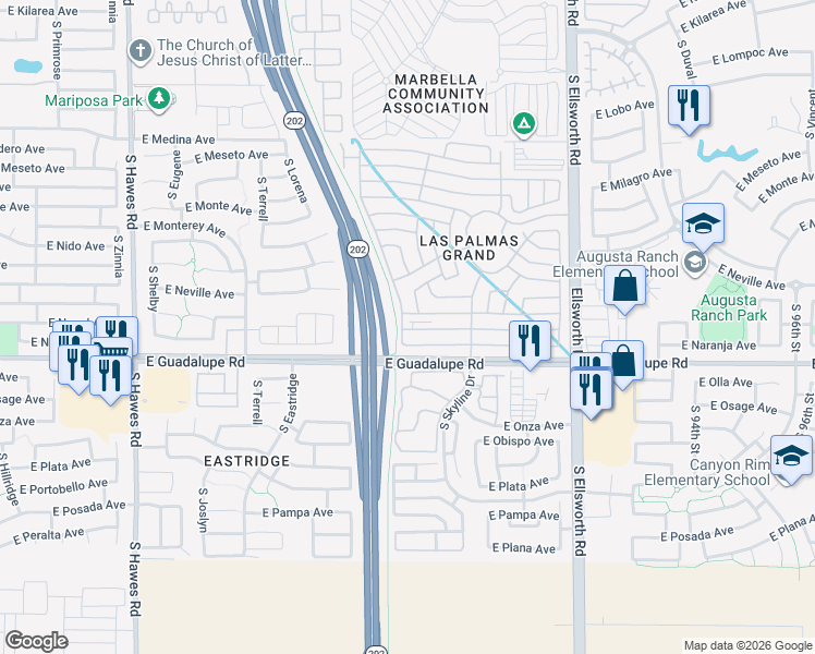 map of restaurants, bars, coffee shops, grocery stores, and more near 11th Street in Mesa