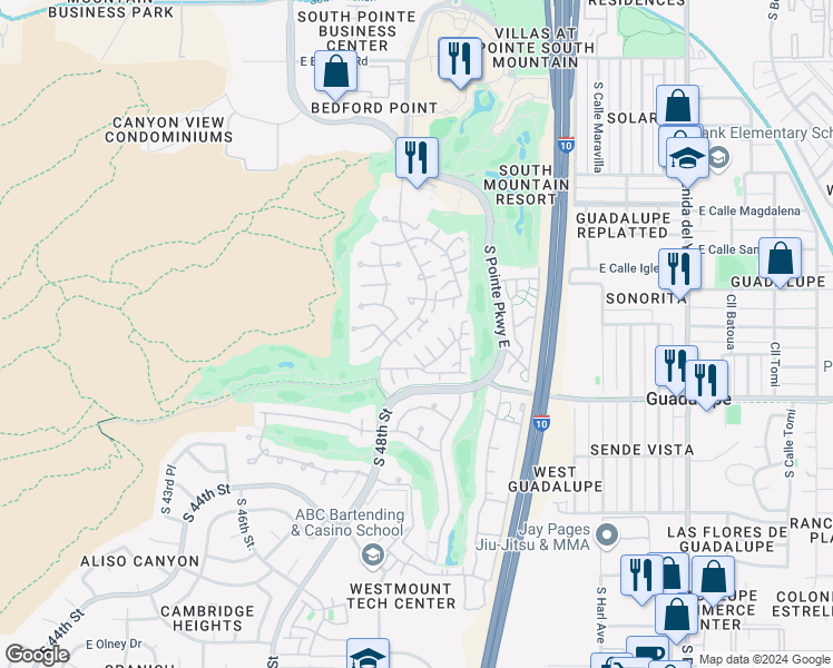 map of restaurants, bars, coffee shops, grocery stores, and more near 8821 South 48th Street in Phoenix
