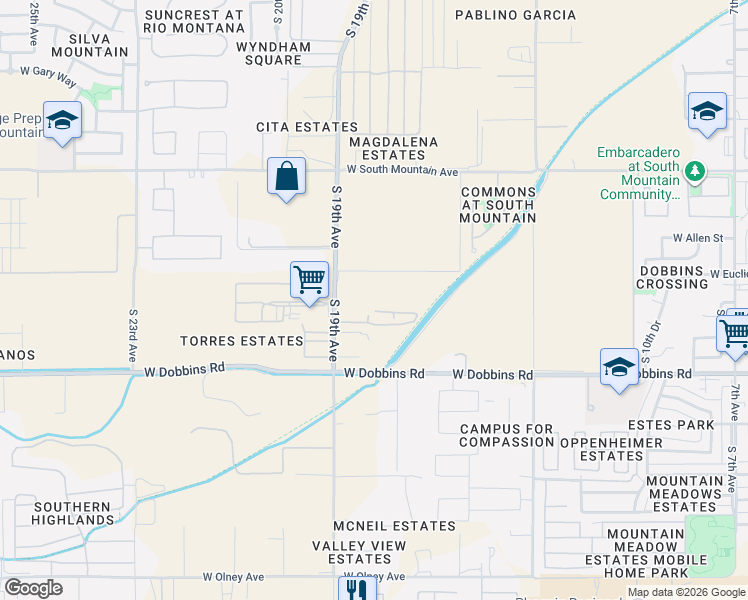 map of restaurants, bars, coffee shops, grocery stores, and more near 8811 South 19th Avenue in Phoenix
