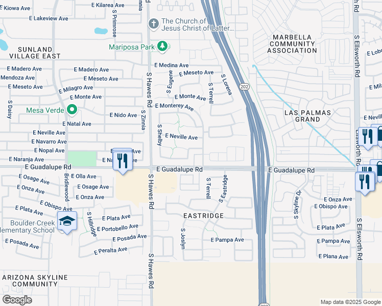 map of restaurants, bars, coffee shops, grocery stores, and more near 2730 South 85th Way in Mesa