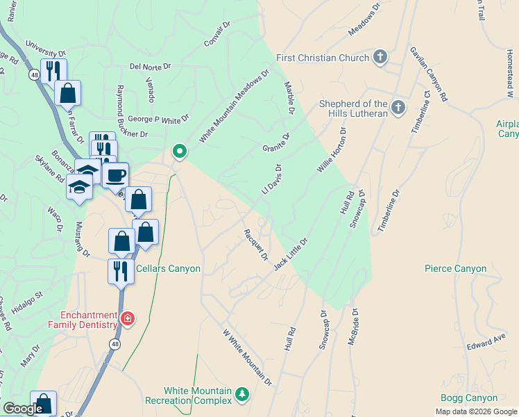 map of restaurants, bars, coffee shops, grocery stores, and more near 101 Granite Drive in Ruidoso