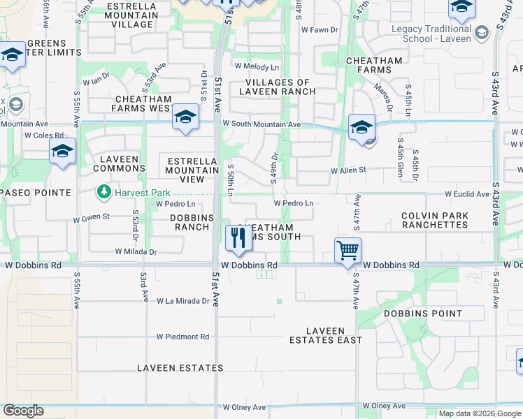map of restaurants, bars, coffee shops, grocery stores, and more near 5003 West Pedro Lane in Phoenix