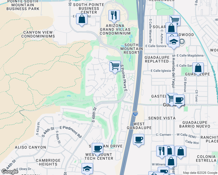 map of restaurants, bars, coffee shops, grocery stores, and more near 5044 East Siesta Drive in Phoenix