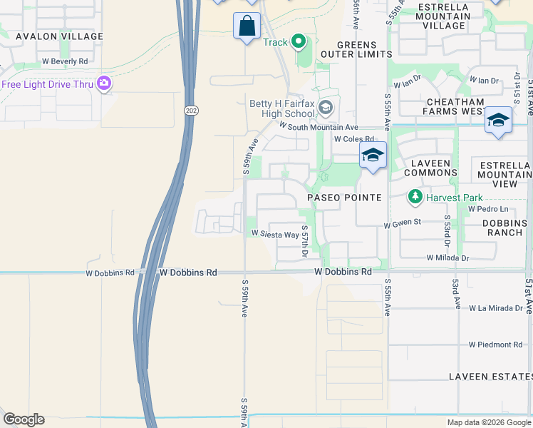 map of restaurants, bars, coffee shops, grocery stores, and more near 5831 West Pedro Lane in Phoenix