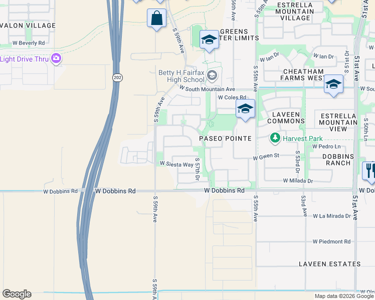 map of restaurants, bars, coffee shops, grocery stores, and more near 5741 West Pedro Lane in Phoenix