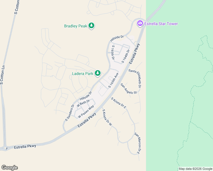 map of restaurants, bars, coffee shops, grocery stores, and more near 16528 West Pedro Lane in Goodyear