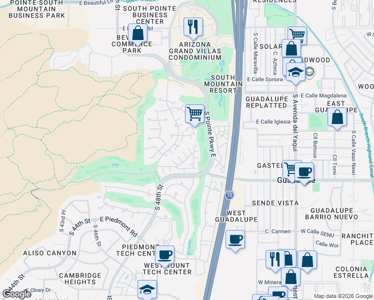 map of restaurants, bars, coffee shops, grocery stores, and more near 5032 East Siesta Drive in Phoenix