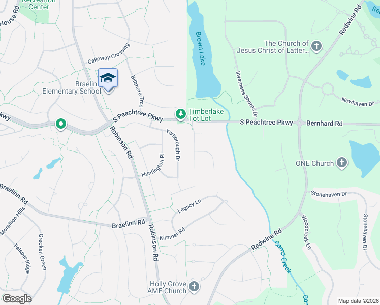 map of restaurants, bars, coffee shops, grocery stores, and more near 108 Merrywood Lane in Peachtree City
