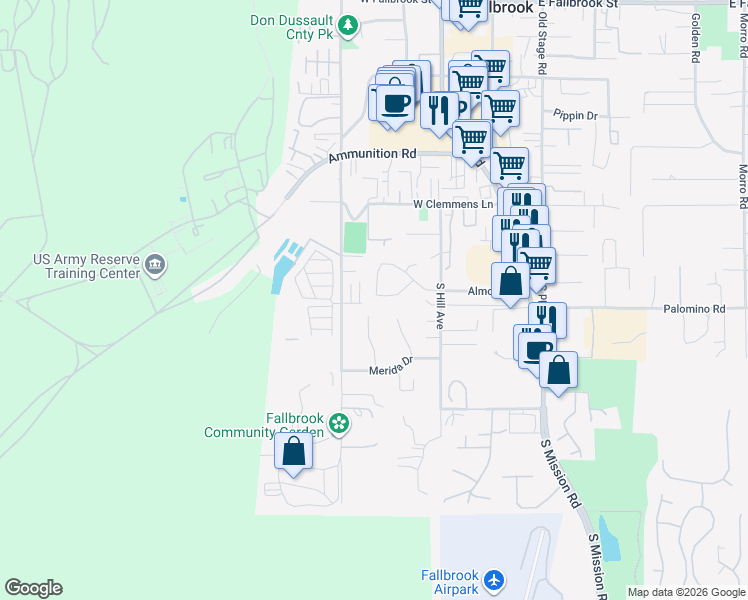 map of restaurants, bars, coffee shops, grocery stores, and more near 587 Poets Square in Fallbrook