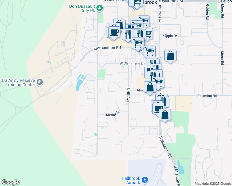 map of restaurants, bars, coffee shops, grocery stores, and more near 667 Poets Square in Fallbrook