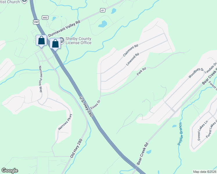 map of restaurants, bars, coffee shops, grocery stores, and more near 109 Cliff Road in Sterrett