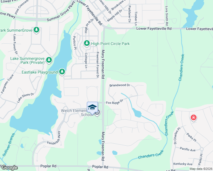 map of restaurants, bars, coffee shops, grocery stores, and more near 50 Briandwood Drive in Newnan