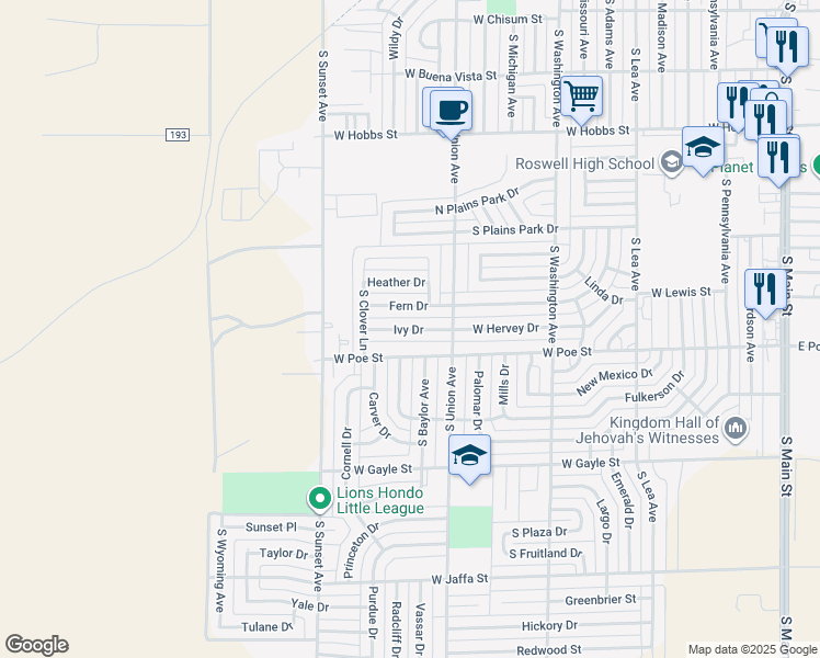 map of restaurants, bars, coffee shops, grocery stores, and more near 1021 Ivy Drive in Roswell