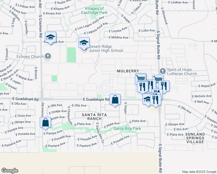 map of restaurants, bars, coffee shops, grocery stores, and more near 2714 South Valle Verde in Mesa