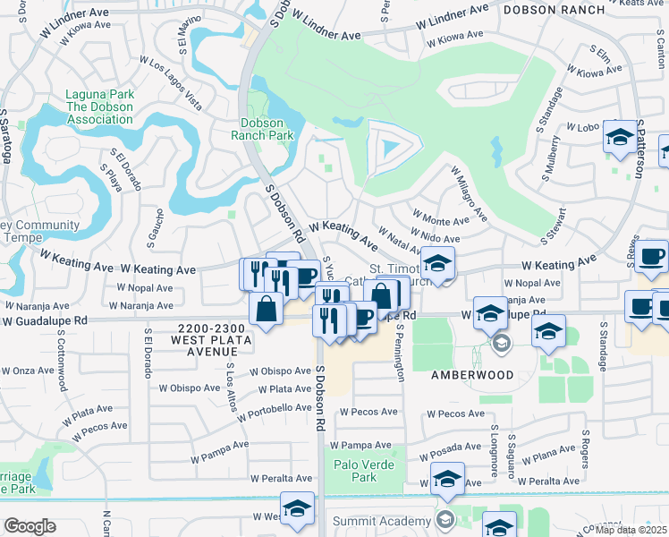 map of restaurants, bars, coffee shops, grocery stores, and more near 1919 West Natal Circle in Mesa