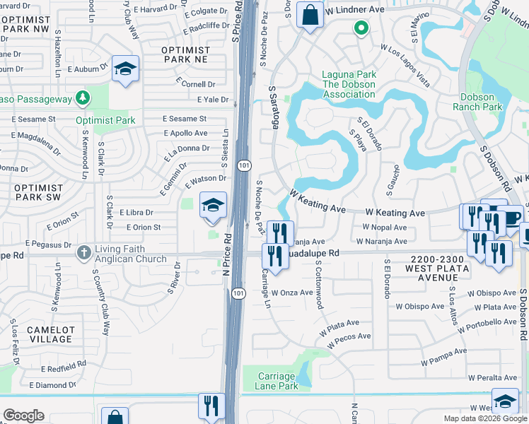 map of restaurants, bars, coffee shops, grocery stores, and more near 2727 West Natal Circle in Mesa