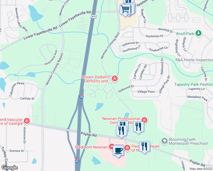map of restaurants, bars, coffee shops, grocery stores, and more near 2050 Newnan Crossing Boulevard in Newnan