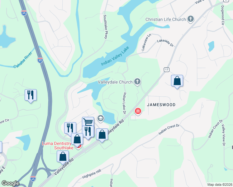 map of restaurants, bars, coffee shops, grocery stores, and more near 5217 Overlook Circle in Hoover