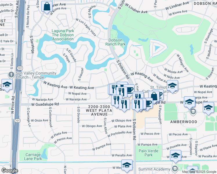 map of restaurants, bars, coffee shops, grocery stores, and more near 2702 South Los Altos in Mesa