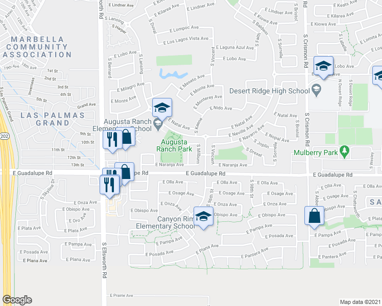 map of restaurants, bars, coffee shops, grocery stores, and more near 2715 South Keene in Mesa