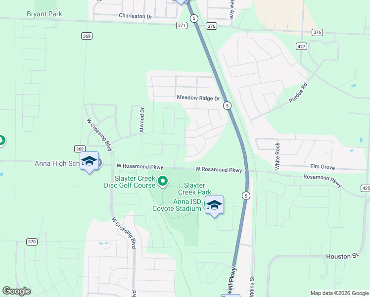 map of restaurants, bars, coffee shops, grocery stores, and more near West Rosamond Parkway in Anna
