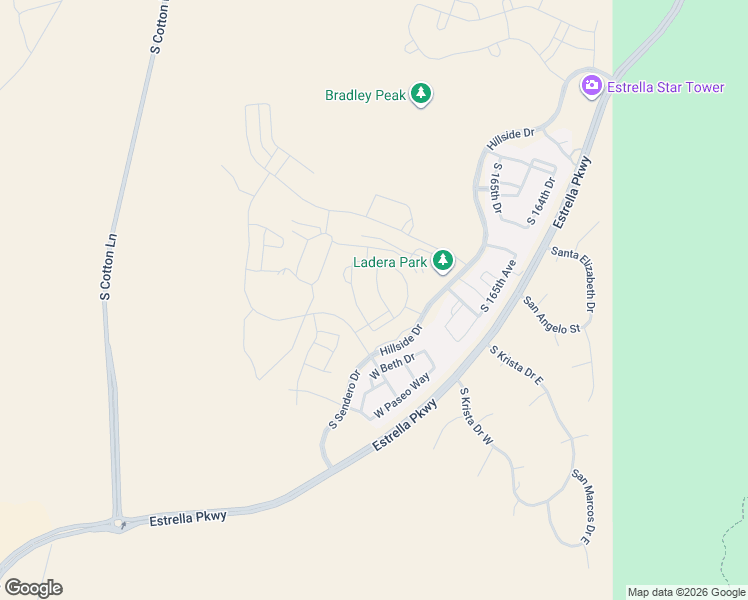 map of restaurants, bars, coffee shops, grocery stores, and more near 8804 South 167th Lane in Goodyear