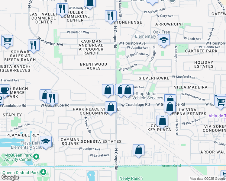 map of restaurants, bars, coffee shops, grocery stores, and more near 9004 North Cooper Road in Gilbert