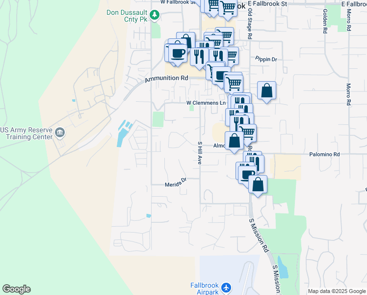 map of restaurants, bars, coffee shops, grocery stores, and more near 667 Poets Square in Fallbrook
