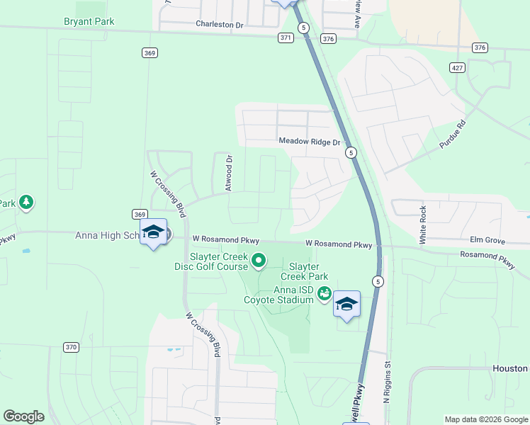 map of restaurants, bars, coffee shops, grocery stores, and more near West Rosamond Parkway in Anna