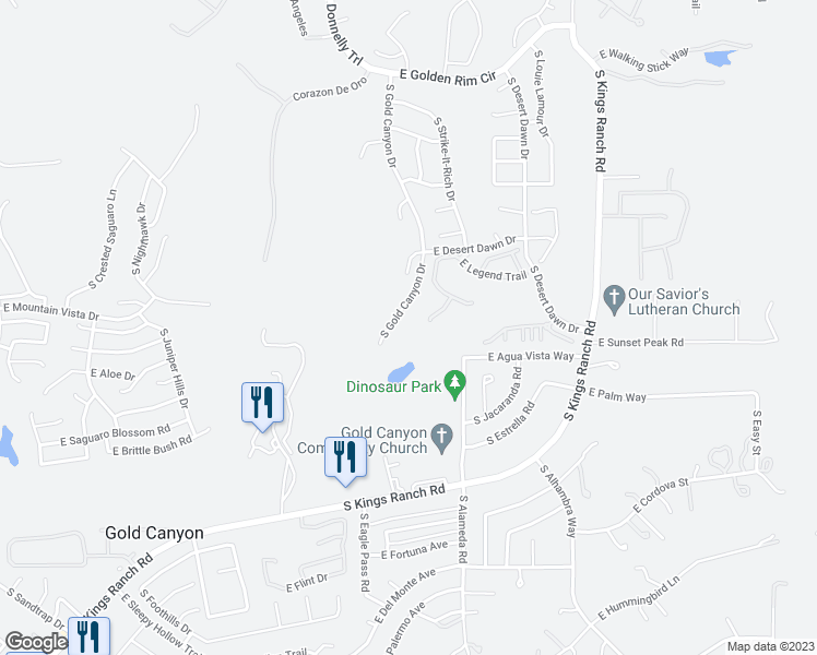 map of restaurants, bars, coffee shops, grocery stores, and more near 5339 South Gold Canyon Drive in Gold Canyon