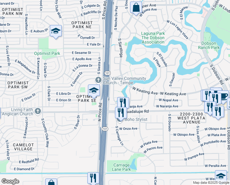 map of restaurants, bars, coffee shops, grocery stores, and more near 2731 West Natal Circle in Mesa