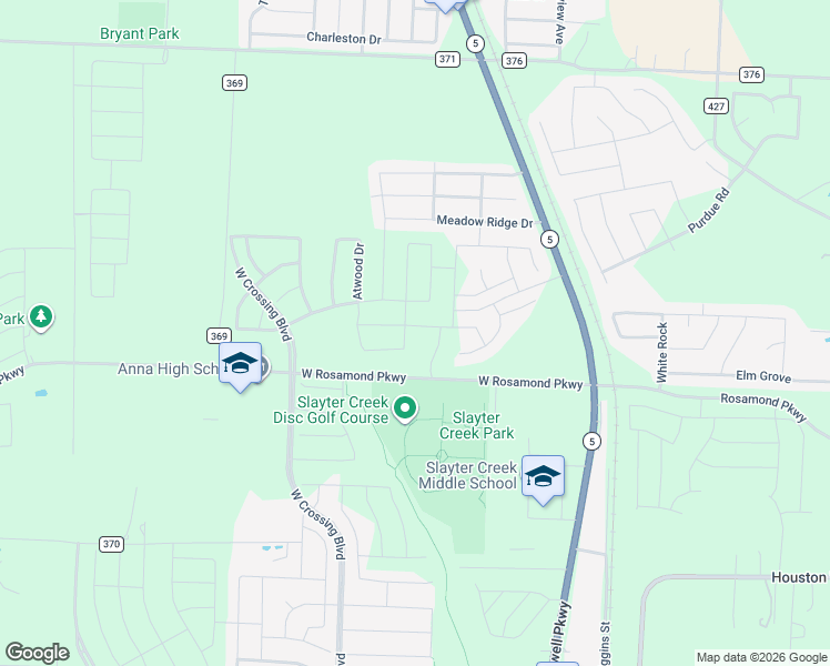 map of restaurants, bars, coffee shops, grocery stores, and more near West Rosamond Parkway in Anna