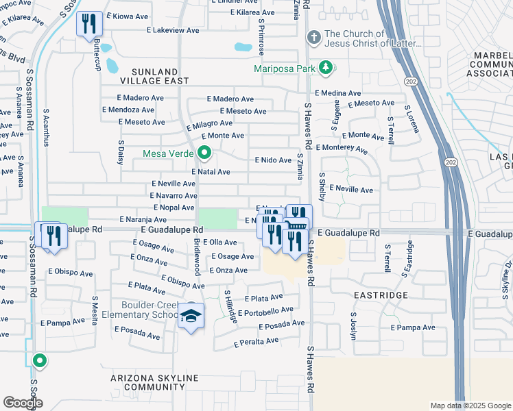 map of restaurants, bars, coffee shops, grocery stores, and more near 8212 East Nopal Avenue in Mesa