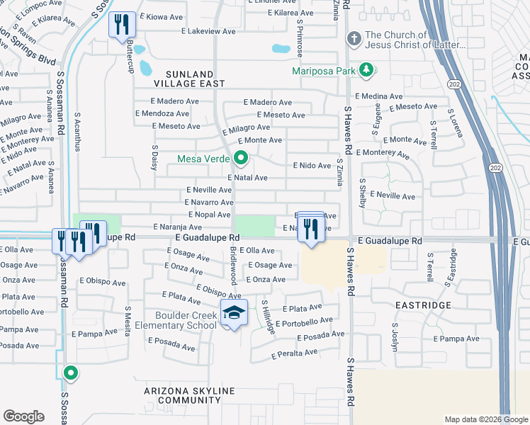 map of restaurants, bars, coffee shops, grocery stores, and more near 8114e East Nopal Avenue in Mesa