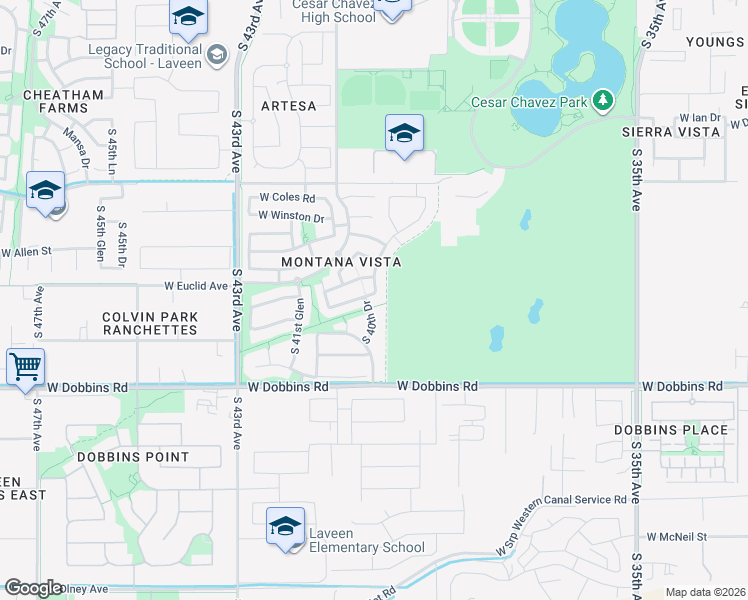 map of restaurants, bars, coffee shops, grocery stores, and more near 4023 West Valley View Drive in Phoenix