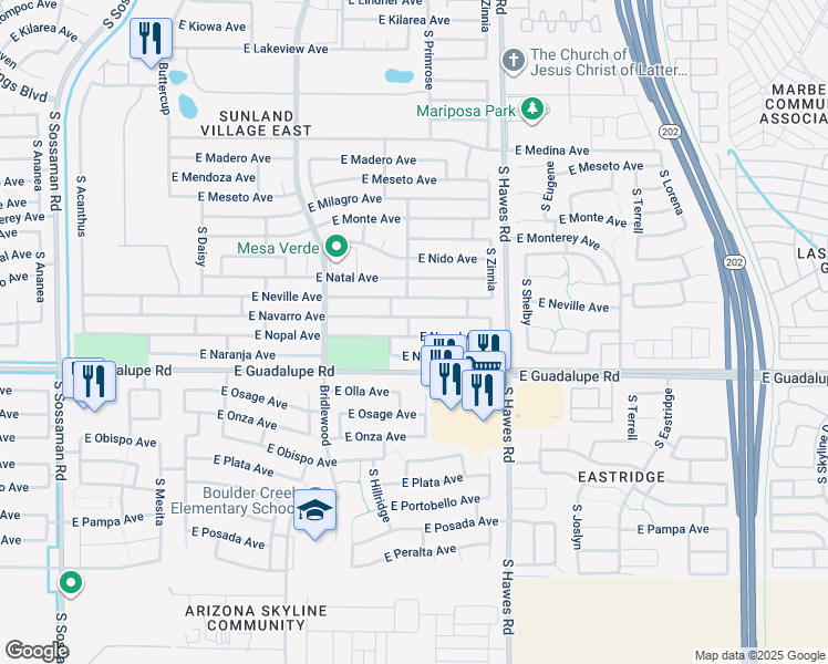map of restaurants, bars, coffee shops, grocery stores, and more near 8212 East Nopal Avenue in Mesa